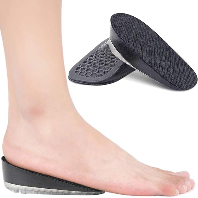 Ailaka Gel Height Increase Insoles, Shock Absorption Heel Cushion Pads, Height Lift Shoes Inserts for Men & Women, Black, Large, Heel Height: 1.5cm