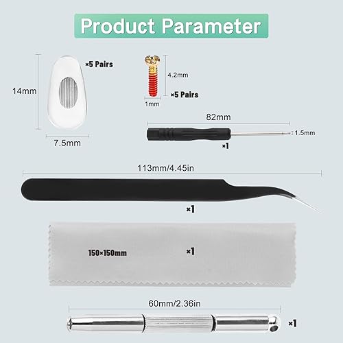 Miniatura 6 de YSSAIL - Kit de repuesto para almohadillas nasales para gafas kit de reparación de gafas con 5 pares de almohadillas para nariz tornillos