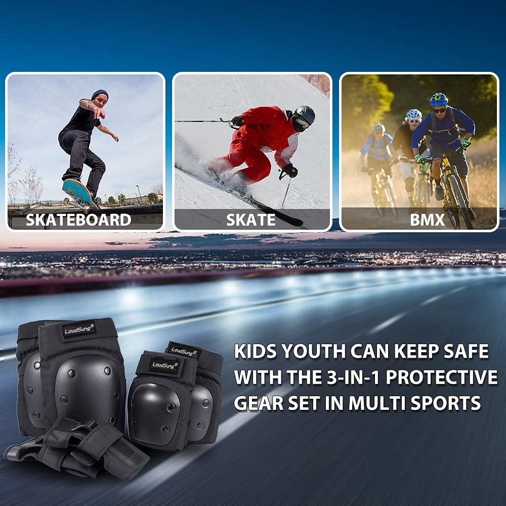 LoudSung Équipement de protection Genouillères Coudières Genouillères Protections Poignet pour Enfants Adolescents Adultes Cyclisme Cyclisme Skateboard Inline Skate Scooter