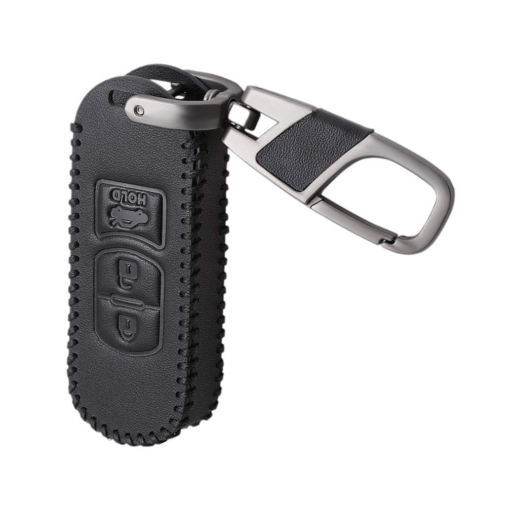 Happyit Leather Car Key Cover Case Keychain for Mazda 3 6 Axela Atenza CX-7 CX-9 CX-5 CX5 2015-2019 3 Buttons Fob Keyless