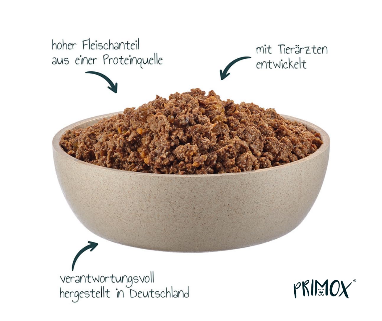 PRIMOX Hundefutter nass MENÜ Rind, 24x 400 g - Vollwertiges Nassfutter mit Fleisch & Gemüse - Monoprotein-Quelle ohne Getreide & Zucker - Mit Tierärzten entwickelt
