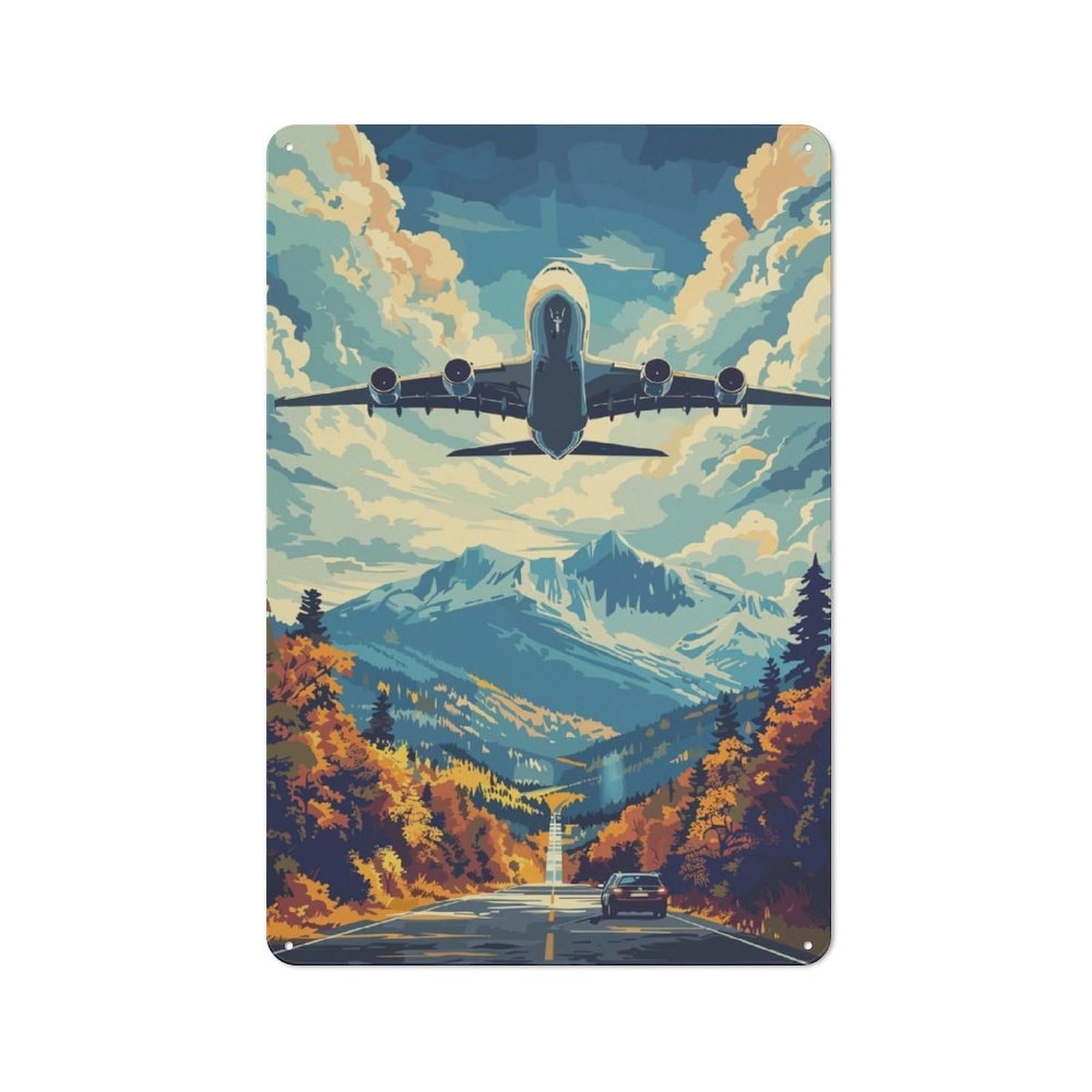 Junmoney A380 Plane Illustration Vintage Tin Sign 30X20cm With For Guest Room Or Hallway, Suited To Wall Displays In Guest Rooms And Hallways