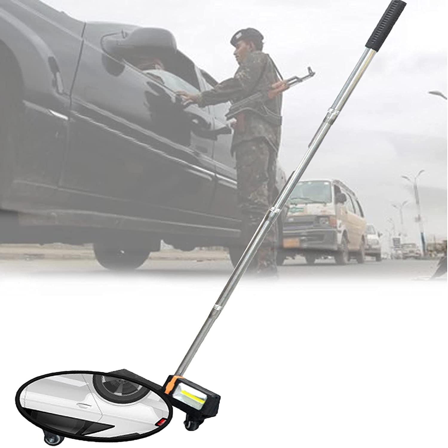 Espejo De Inspección para Automóviles, Espejo De Seguridad De 30 Cm De Diámetro con Ruedas Y Luz Led, para Inspección De Automóviles, Construcción, Industria, Túnele