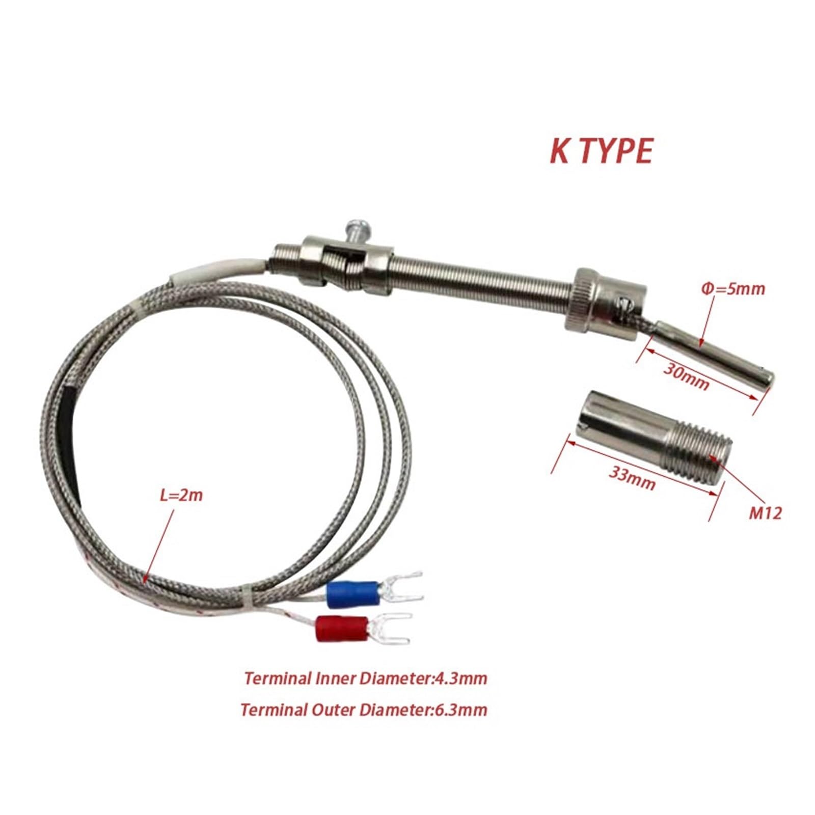 K Typ E mit Druckfeder, Temperatursensor for Thermostat 0 bis 400 Grad(K Type Wire 2m)