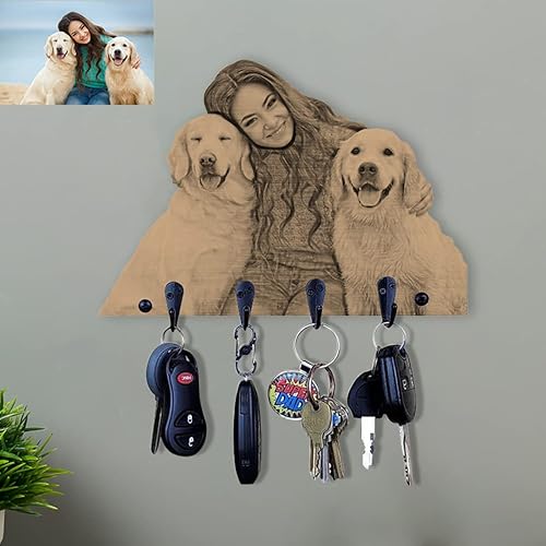 Miniatura 4 de Llavero de madera con foto personalizada para colgar llaves para pared con 4 ganchos para llavero, decoración rústica del hogar, regalos