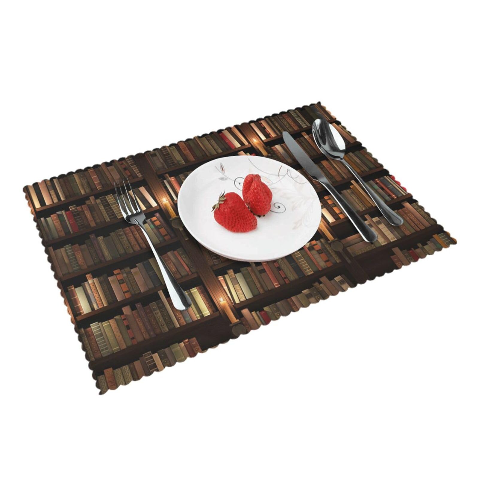 Book Room Mysterious Library Printed Placemats Set of 4 PCS Washable Placemat for Kitchen Table Heat-resistant Table Mats 45x30 CM