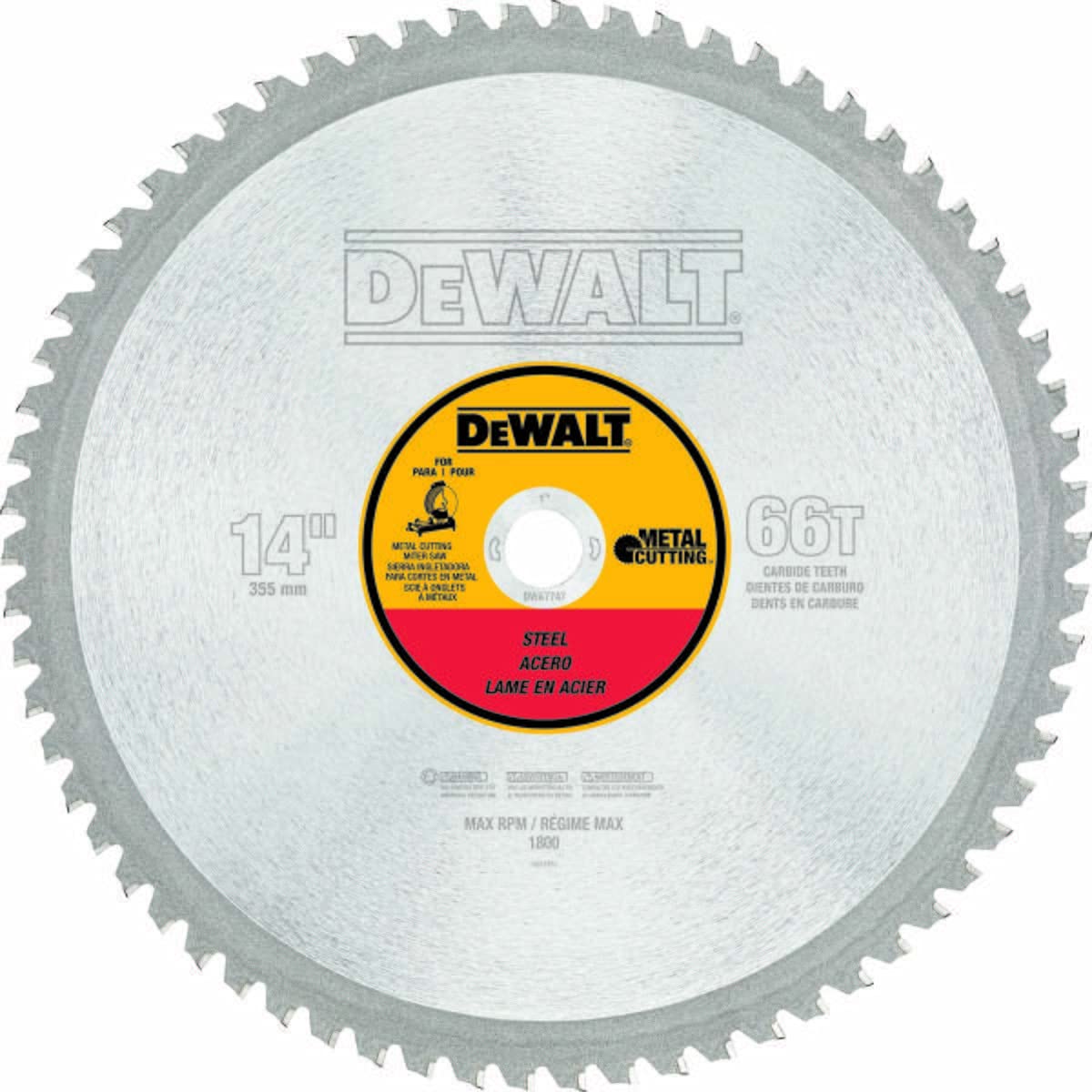 14-Inch Metal Cutting Blade, Ferrous Metal Cutting, 66-Tooth (DWA7747), Silver