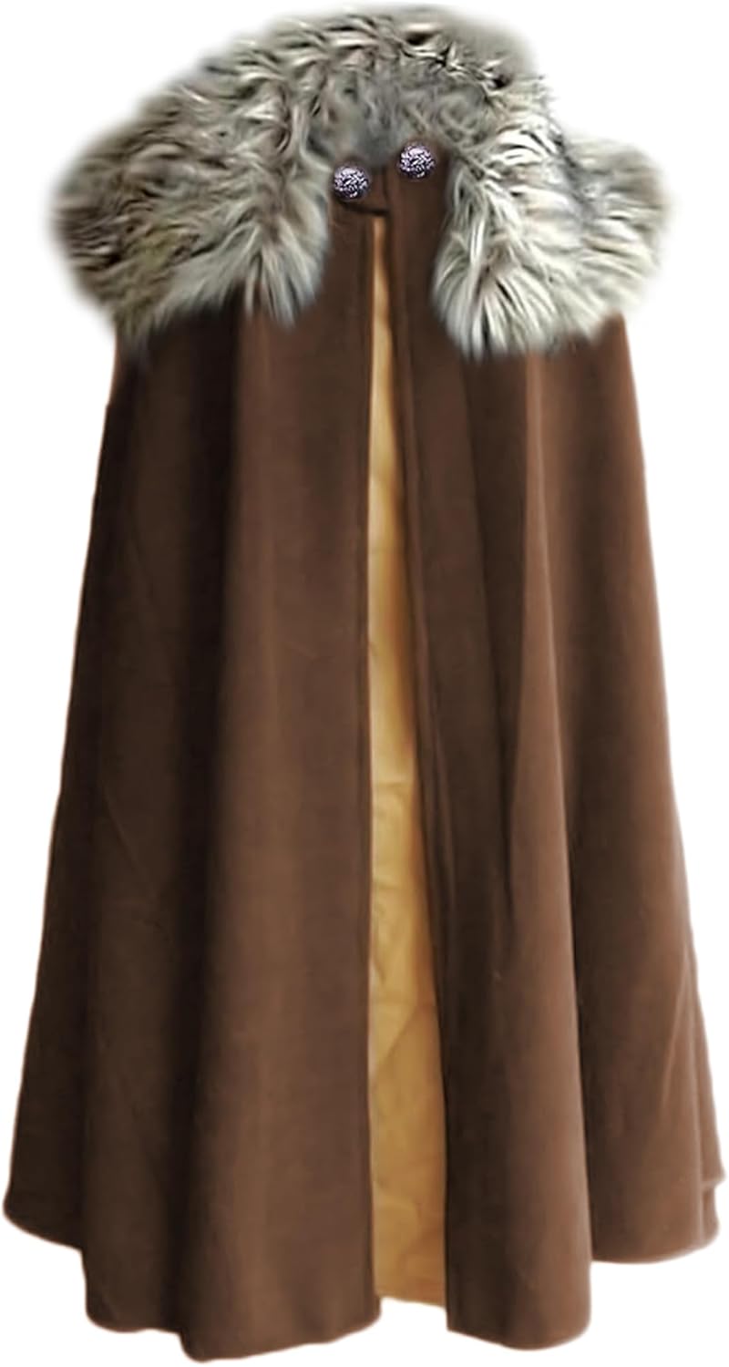 Mens Viking Cloak Fur Cape Costume Medieval Renaissance King With Fur Cloak Halloween Cosplay