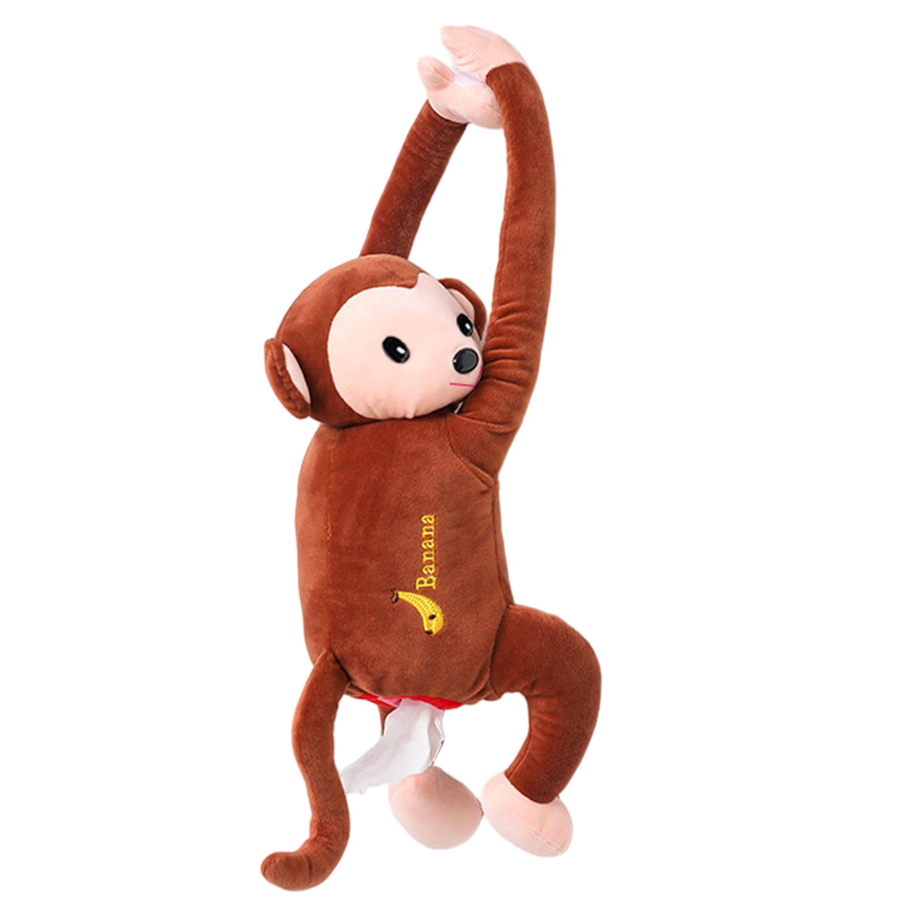 Licsaliwe Car Tissue Holder - Monkey Plush Tissue Box Holder with Long Hand, Hanging Back Seat Organizer & Decorative Napkin, Brown