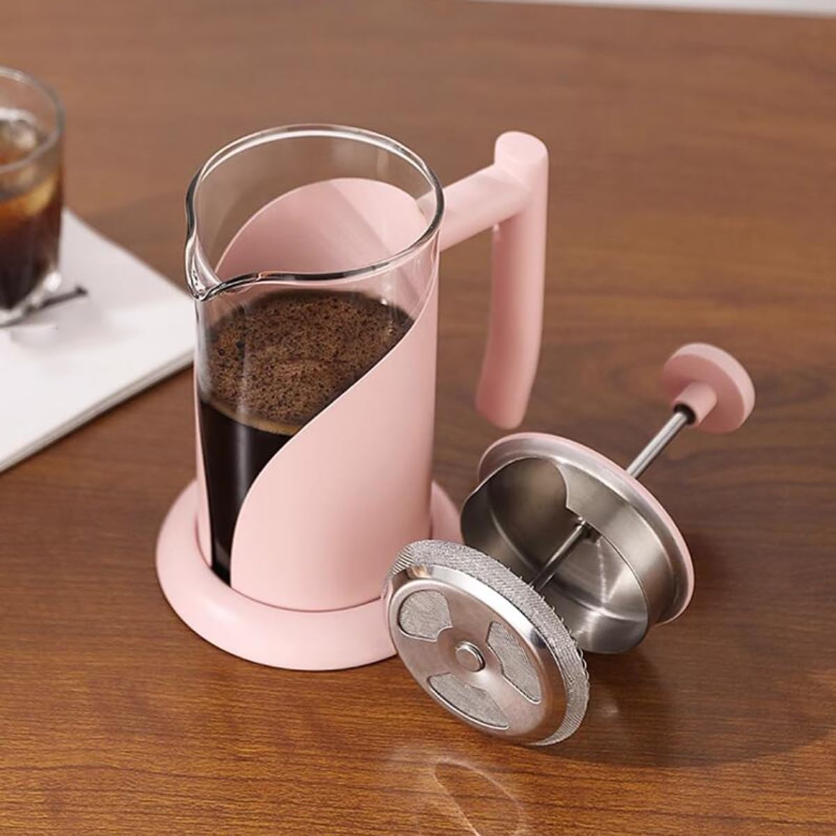 Zaparzacz do kawy French Press z systemem 3 filtrów, odporny na ciepło, gruby, ze szkła borokrzemianowego, ze stali nierdzewnej, do parzenia kawy i herbaty na zimno, łatwy do czysz