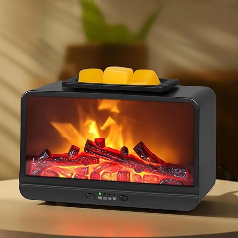 JOYOLO Flame Fireplace Wax Melt Warmer,Scentsy Wax Warmer with Timer, Electric Wax Warmer for Scented Wax with PTC Heating Plate, Wax Burner for Women Gifts & Home Decor(Black)