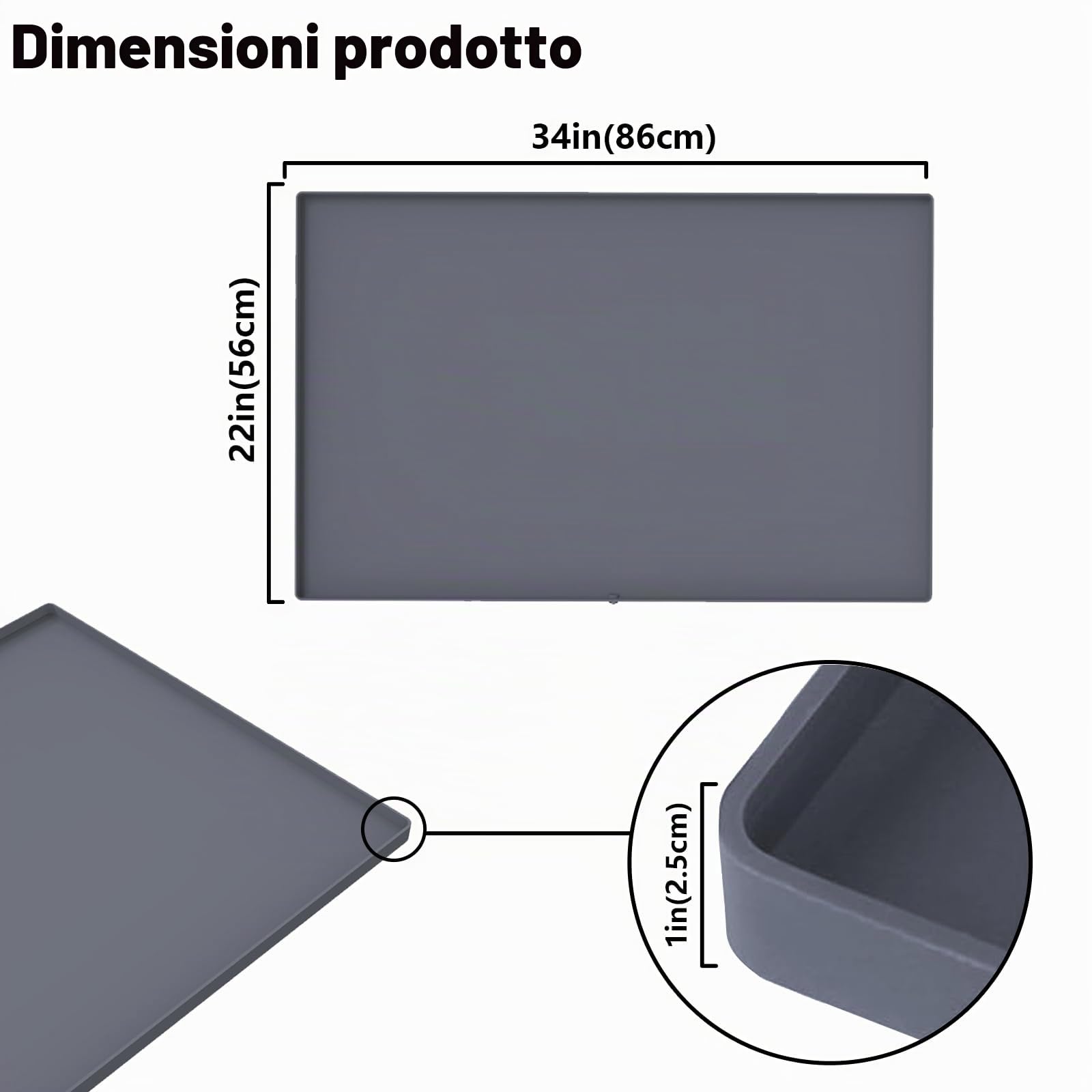 Tappetino sotto lavello con design unico con foro di scarico, 86,4 x 55,9 cm, in silicone, per lavello da cucina, bagno, tappetino e protezione per gocciolamenti e fuoriuscite