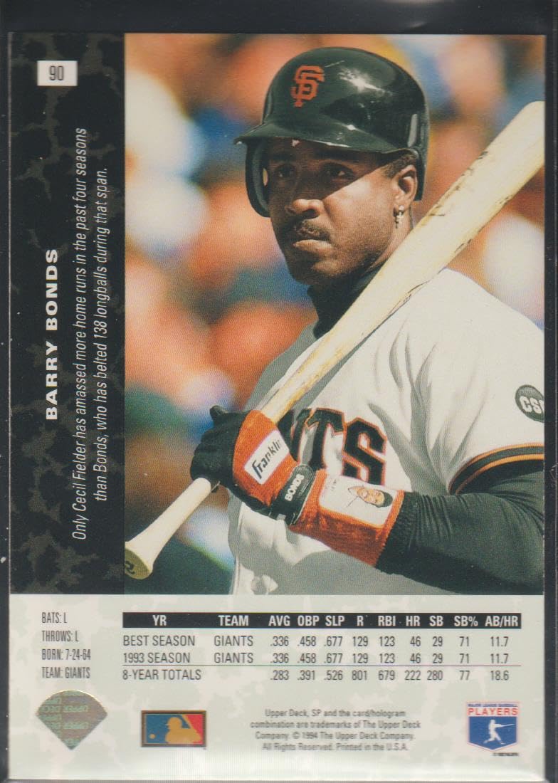 Amazon.com: 1994 Upper Deck SP Barry Bonds Giants Baseball Card
