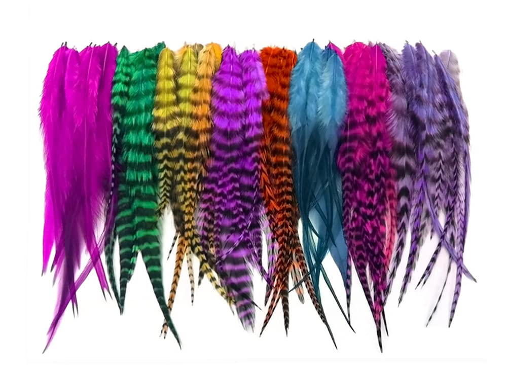 50 Pieces - Colorful Thick Short Whiting Farm Rooster Hair Extension Wholesale Feathers (Bulk) Jewelry Fly Tying Craft Supply | Moonlight Feather
