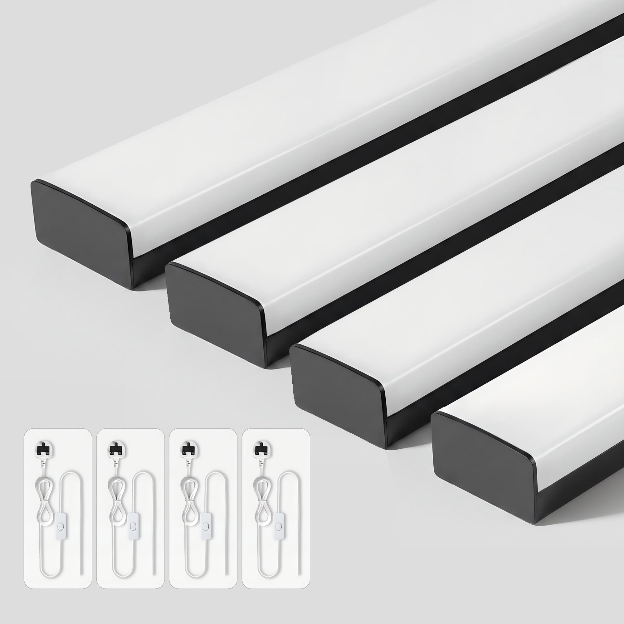 BrightFly Full-Screen LED Batten Light 4ft/115cm, Linkable Plug in Ceiling Light, 33W 3610lm 3000K/4200K/6500K Selectable, LED Strip for Garage Office Living Room Kitchen Shed (Black, 4-Pack)