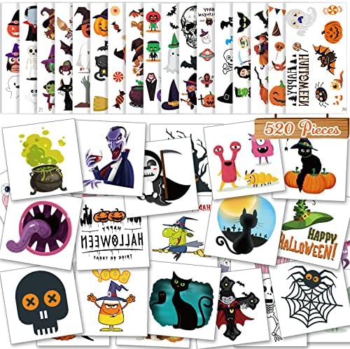 100 Packs Pumpkin Face Stickers - 8 Halloween Designs For Party Favors, Trick Or Treat & Ornament Decorating