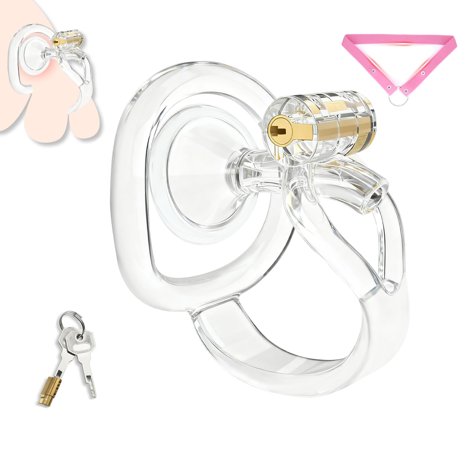 Cage de Chasteté pour Pénis Inversé Chastity Cage Man avec Ceinture et Bac Urinaire Sex Toys Cage Chastetée Légère Durable en Résine de Nylon avec Verrou pour le Bondage du Pénis (Transparent,S)