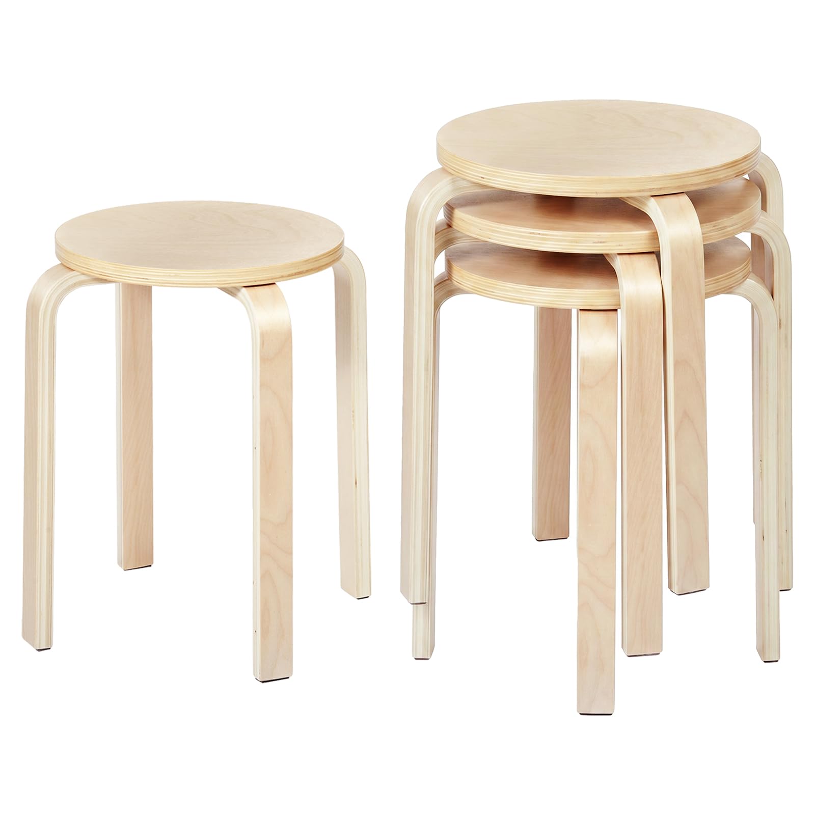 Ensemble de 4 Tabourets Empilables, Chaise de Cuisine et Salle à Manger, Tabourets Ronds sans Dossier pour Chambre à Coucher, Salon, entrée, 35x32x32cm, Naturel