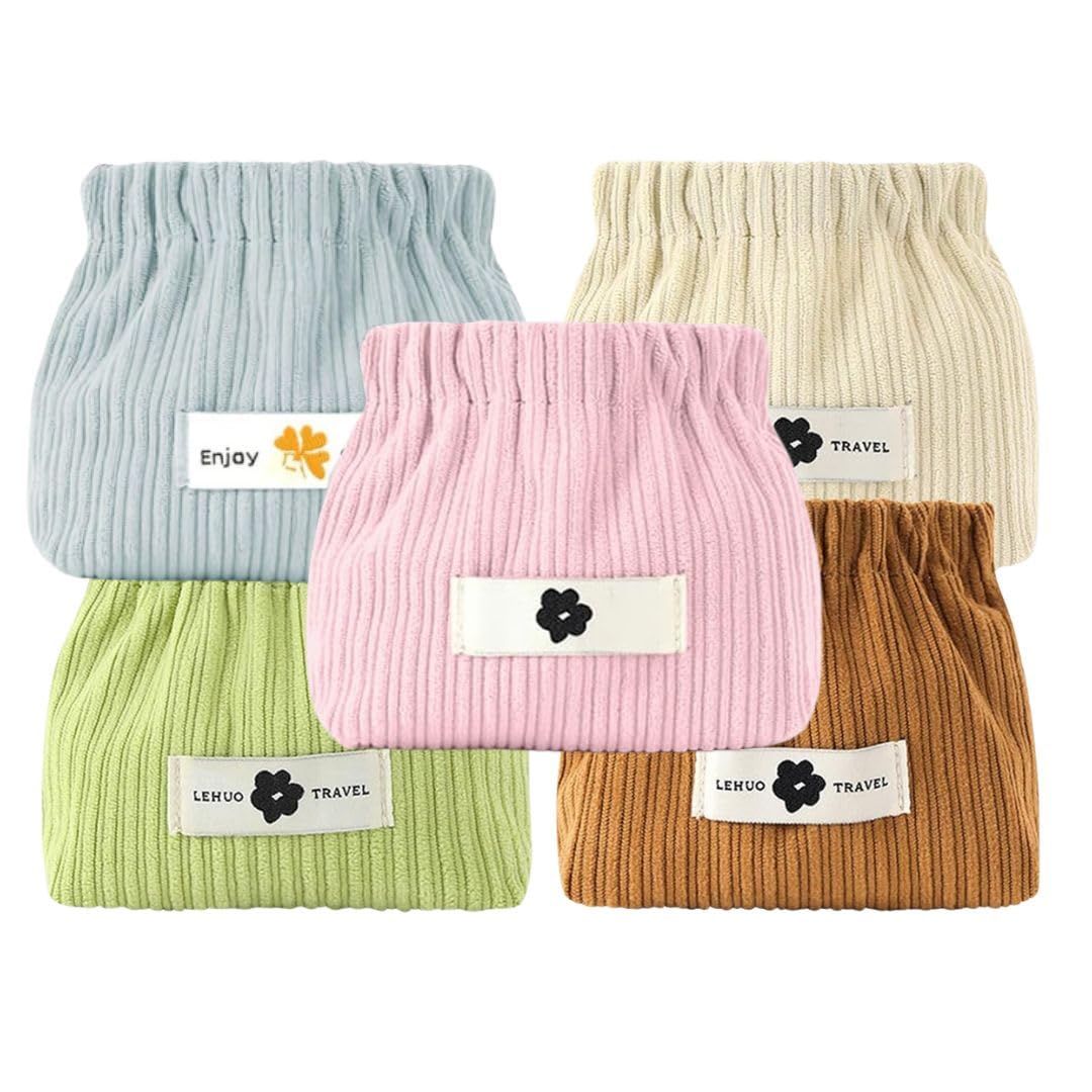 Corduroy Makeup & Travel Pouches – Set of 5 Soft Snap Closure Organizer Bags for Daily Use-image-30
