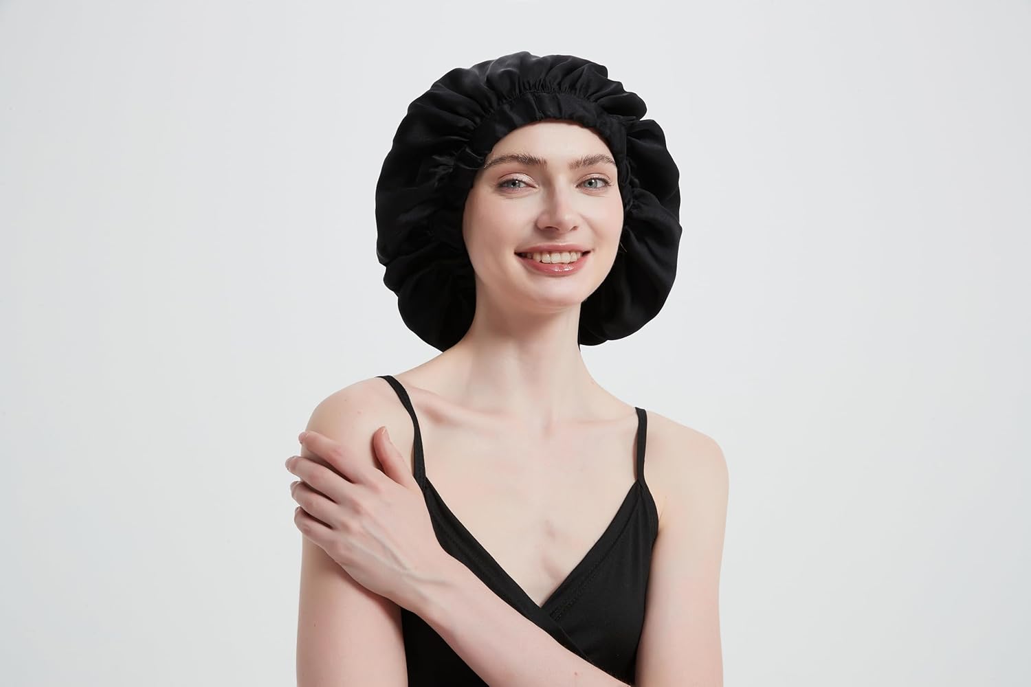 ALASKA BEAR Pure Mulberry Silk Bonnet Sleep Cap Breathable Head Wrap for Natural Curly Hair, Single Layer, Both Sides Silky Smooth w/Adjustable Elastic Band, 25momme Silk, Pitch Black - Image 6