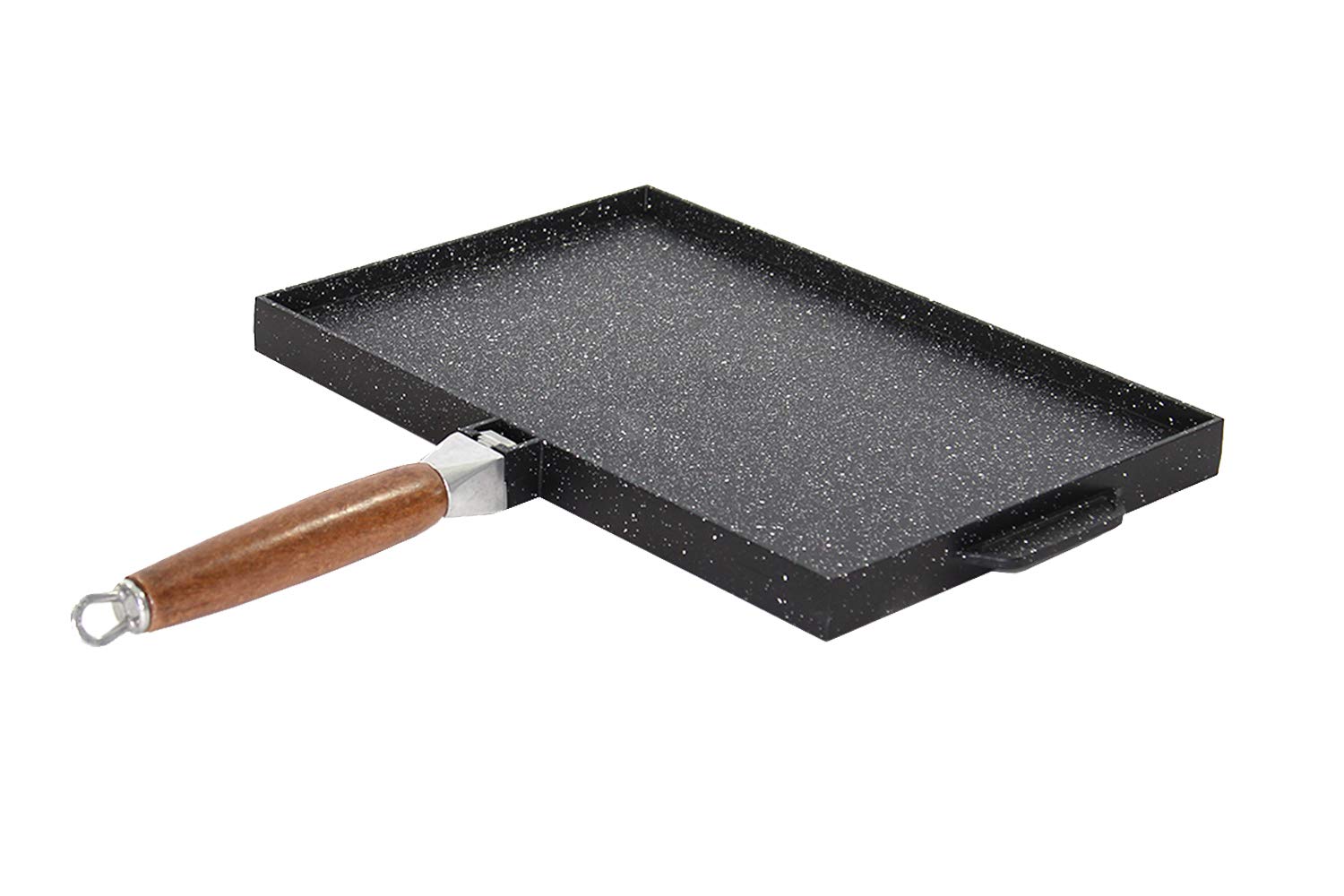 Padella Rettangolare Doppia In Pietra Lavica Antiaderente Liscia e Grigliata No Condimenti Black