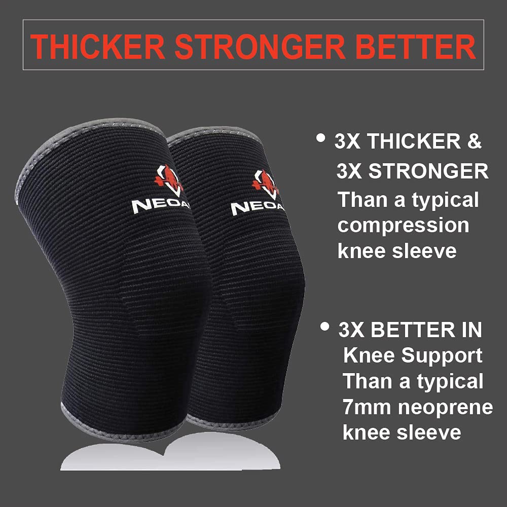 NeoAlly Knee Sleeves for Crossfit Weightlifting Powerlifting Squats Cross Training Workout - High Strength Knitted Fabric Advanced Alternative to 7mm Neoprene Knee Sleeve, Black, Medium