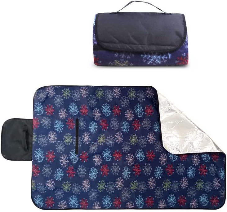 Dual Layer Foldable Picnic Blanket Tote for Spring Summer Camping, Beach, Park, Patio on Grass, Extra Large Outdoor Beach Blanket (80"x 60") (Blue)