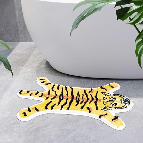 Miniatura 5 de ZSCYD-yingda1992 Tapete de baño con forma de tigre para baño, tapete de baño con dibujos animados de tigre amarillo, antideslizante, absorbente,