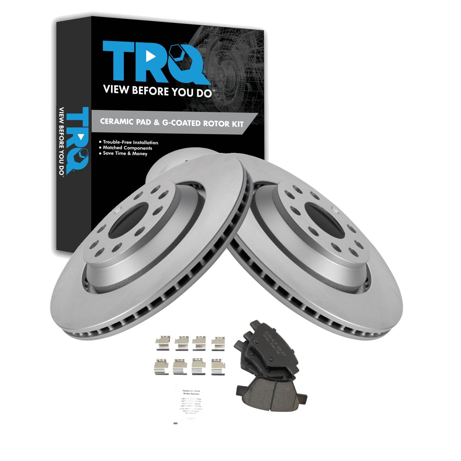 TRQ Rear Brake Pad and Rotor Set Ceramic 310mm Rotors Compatible with 2013 Volkswagen Golf 2013 GTI