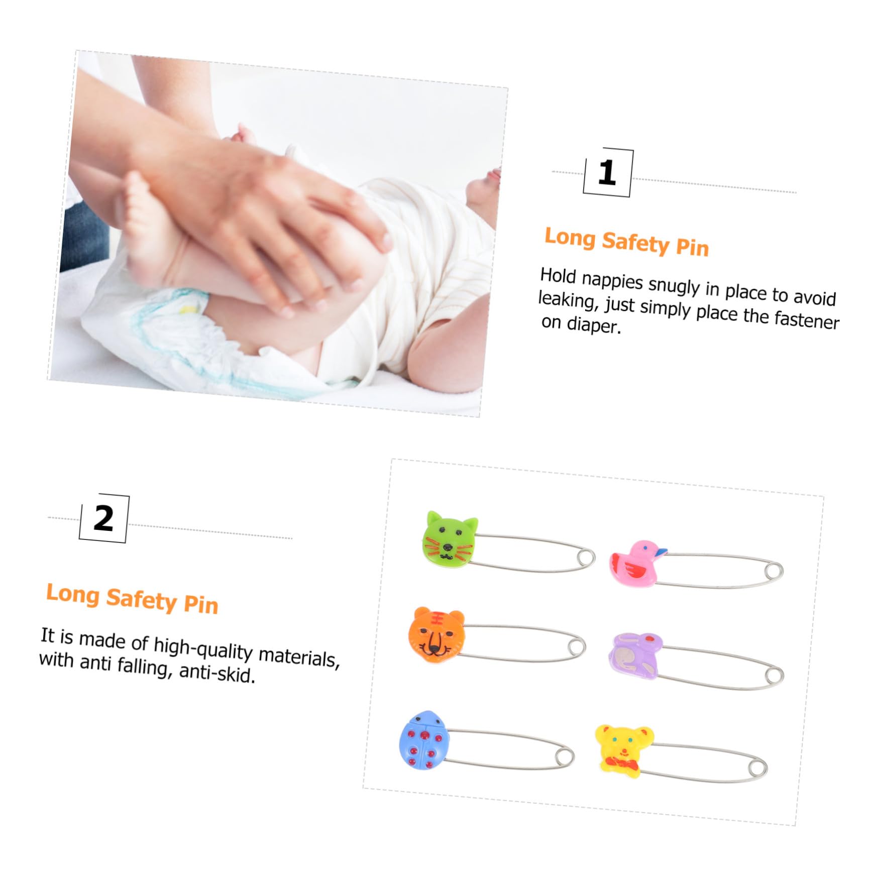 DOITOOL Imperdibles para Pañal de Ñiño Cabezal de Animal, Pin de Recién Nacido, Acero Inoxidable, Seguro y Ajustable para Pañales y Ropa, 30 Piezas, Adecuado para Cuidado Infantil