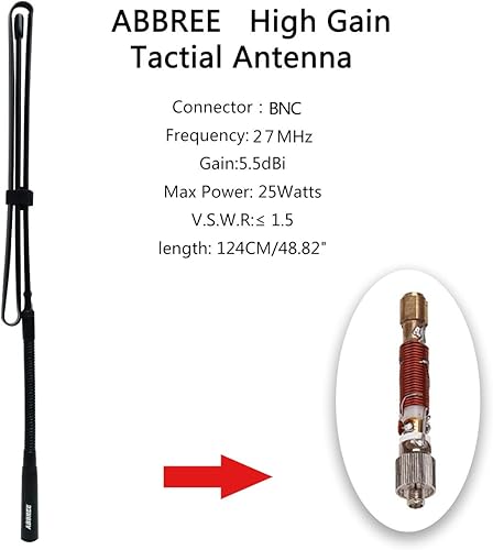 Miniatura 3 de ABBREE 27 Mhz BNC conector plegable cuello de cisne antena táctica 48.82 pulgadas para Yaesu Midland Cobra Uniden portátil portátil de dos vías Radio