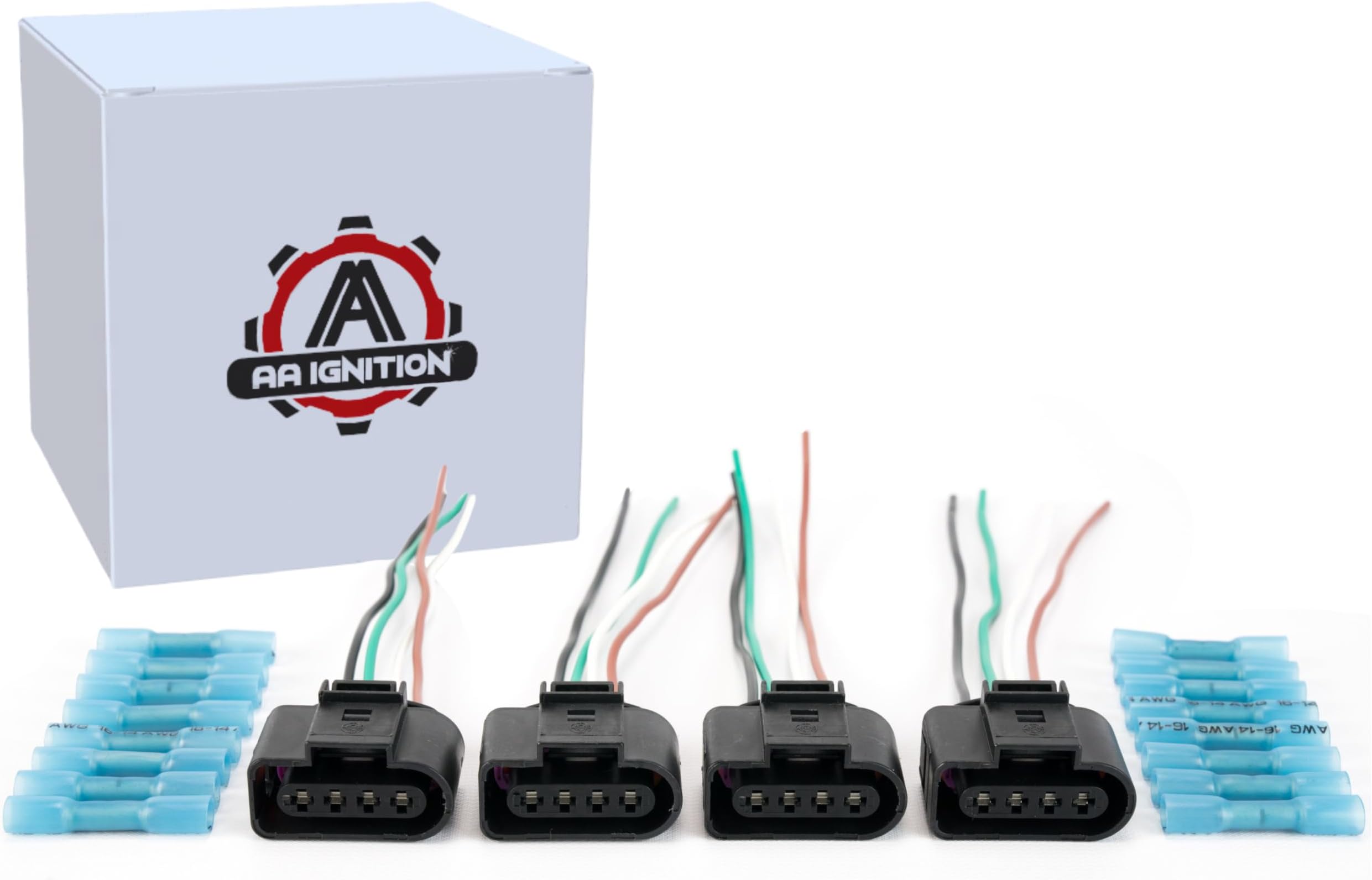 Ignition Coil Pack Replacement Connector - Wire Harness - Set of 4 - Compatible with Volkswagen VW & Audi 1.8T, 2.0T, 2.5L, 3.2L, 4.2L Vehicles