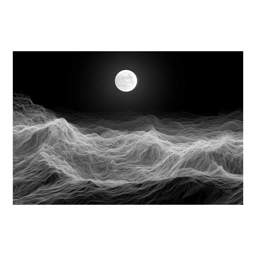 XENIOU Black And White Pictures Moon Mountain Waves Canvas Wall Art, artwork for Bedroom Living Room Bathroom Office Home Decoration(Multicolor)-80x120cm Unframed