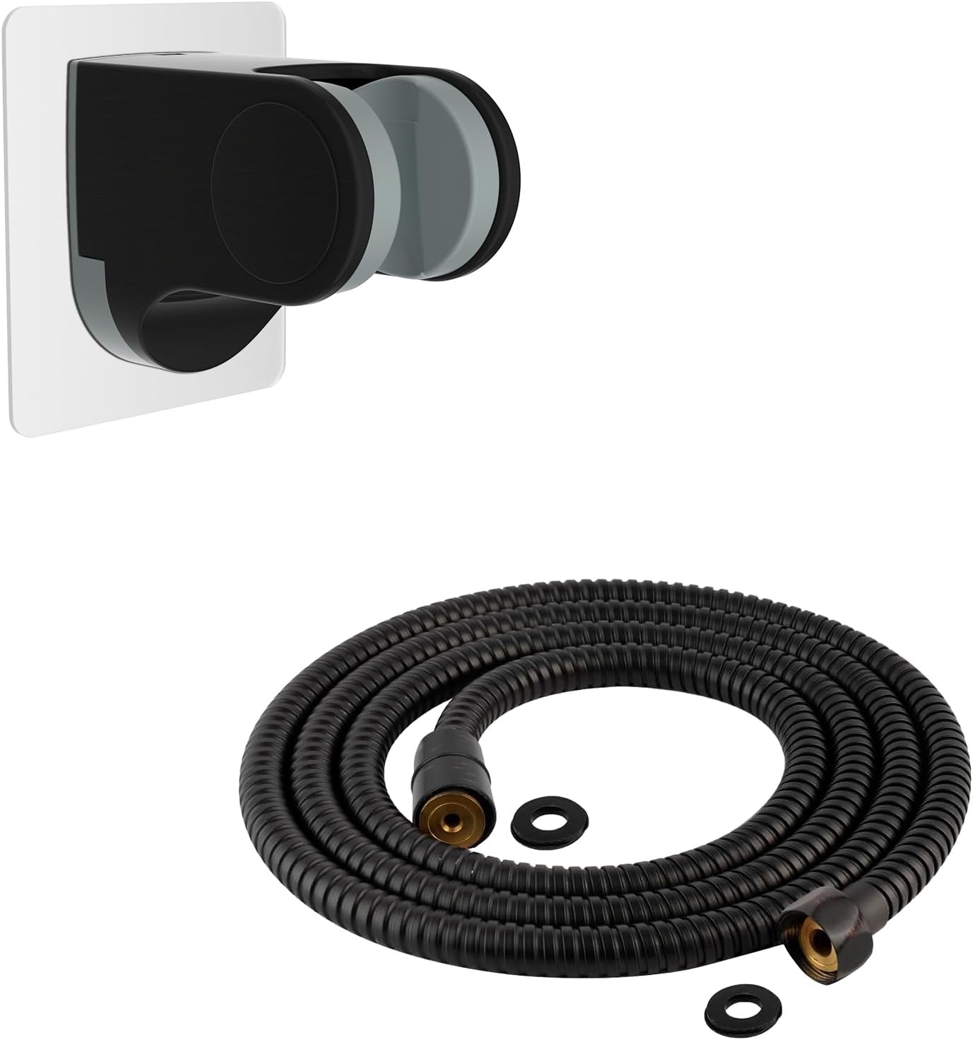 Hibbent All Metal Inch Stainless Steel Extra Long Shower Hose Replacement, Strong Adhesive and Waterproof Handheld Shower Holder and Bracket, Height Adjustable Shower wand Holder, Wall Mount