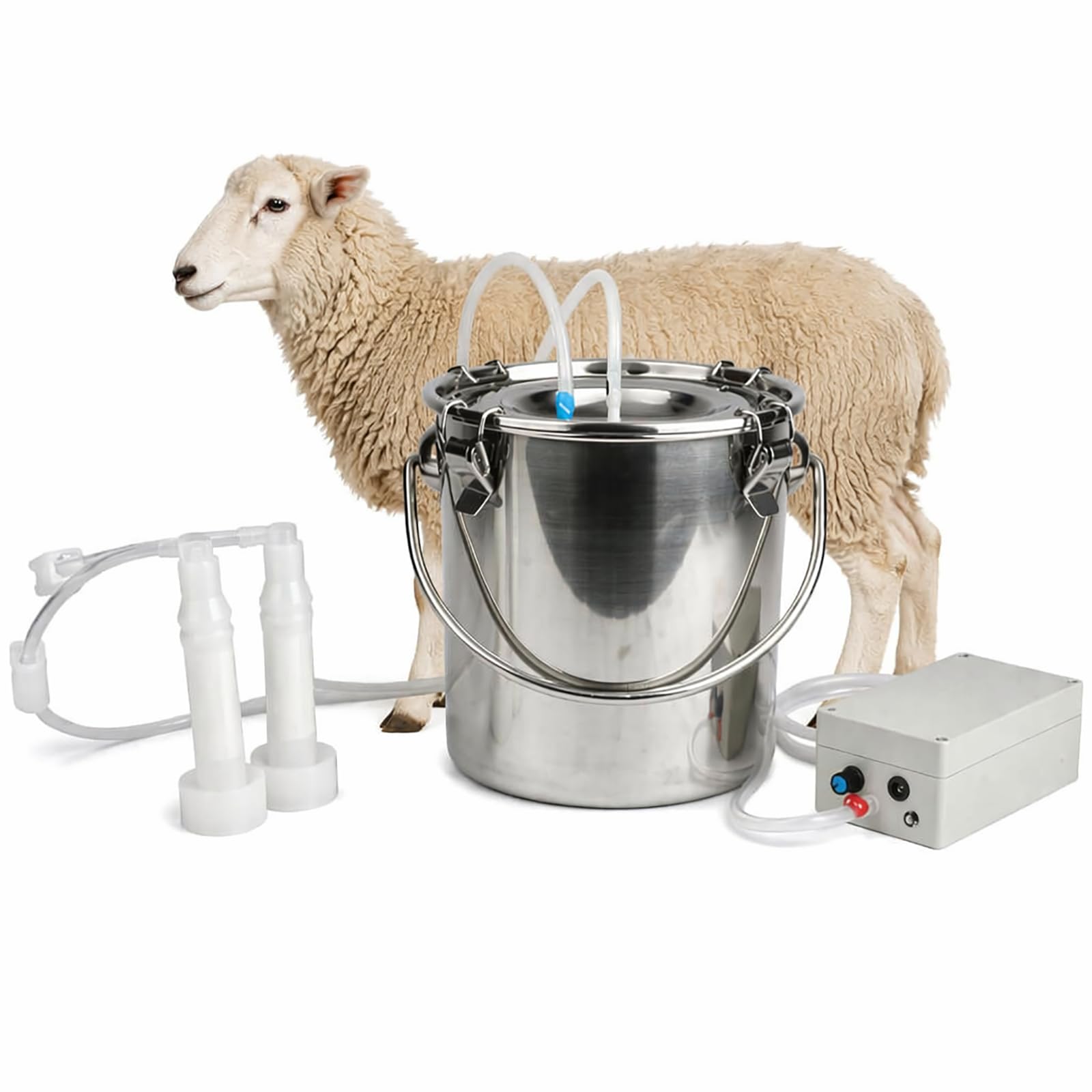 hKjPlvf Portable Automatic Electric Milking Machine with Stainless Steel Bucket Vacuum Breast Pump Kit for Cow Goat Sheep Farm Cattle Herd Backyard Dairy Milkers 3L 5L sheep-3L