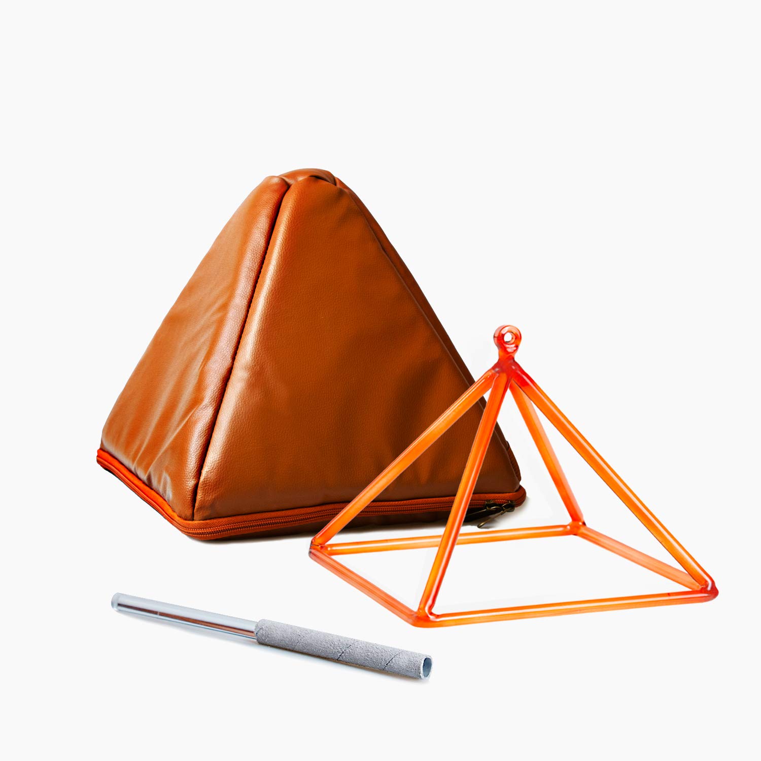 TOPFUND Orange Crystal Singing Pyramid 10 inch with Artificial Leather Carrying Case and Singing Bowl Mallet Quartz Suede Striker