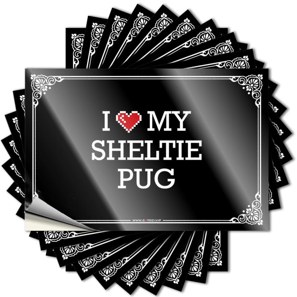 Funny Home Decor Cover Decals - I Love My Sheltie Pug Southern Durable Sticker Easy Apply for Motorcross Decor(6X9CM)