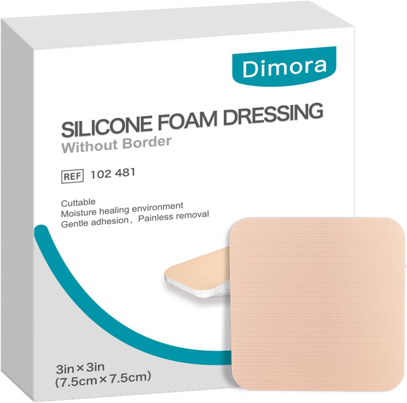 Dimora Silicone Foam Dressing without Border - 3"x 3" Highly Absorbent Adhesive Bandages for Wounds Cuttable Pads for Wound Care 10 Pack