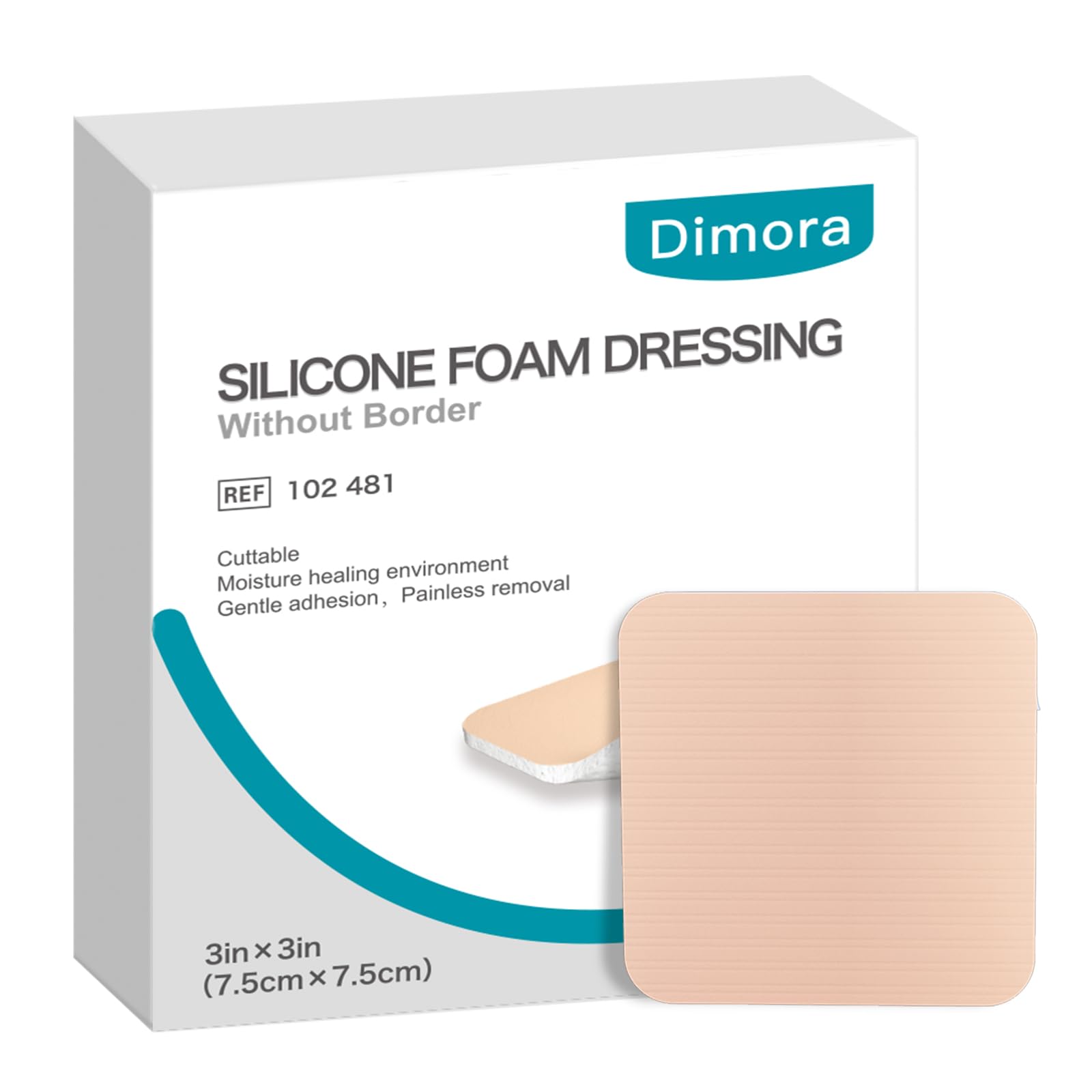 Dimora Silicone Foam Dressing Without Border 10 Pack- 3"x 3" Highly Absorbent Adhesive Waterproof Bandages for Wounds, Cuttable Pads for Wound Care and DressingsClimatePartner certified