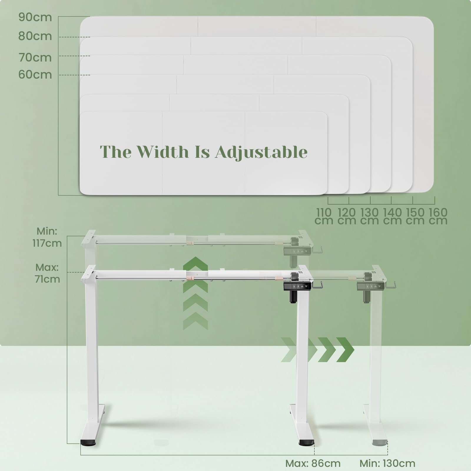 buybyroom Estructura Mesa Elevable, Patas Escritorio Elevable con Acero de Alta Resistencia, con Panel Inteligente de Memoria y Puerto USB (Sin Panel de Escritorio)