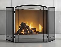 FEEDGARDEN 3-Panel Foldable Fireplace Screen 48"W x 29"H Black Wrought Iron Mesh Arch Spark Guard - Heavy Duty Modern Decor
