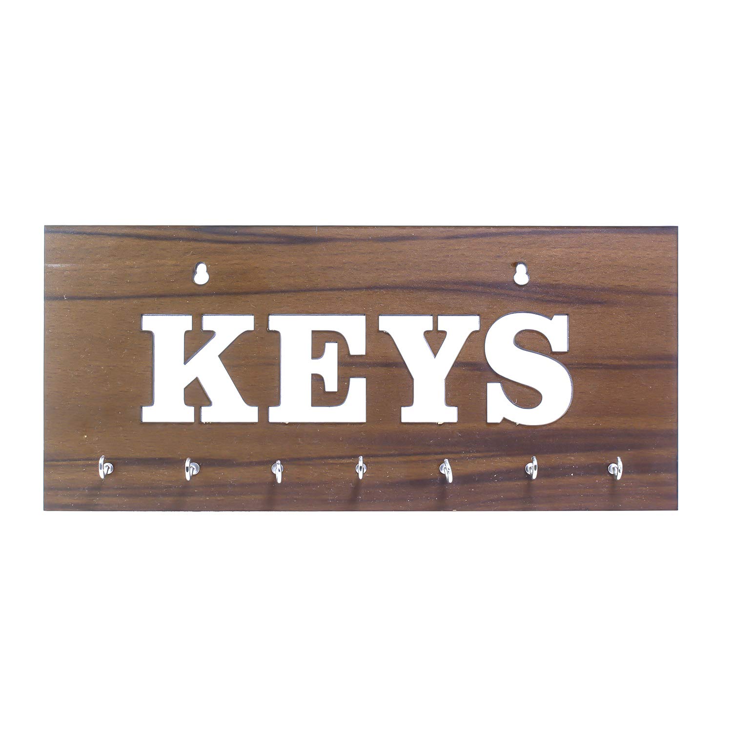 eCraftIndia Brown Keys Theme Wooden Key Holder With 7 Key Hooks For Wall - Key Organizer For Home And Office In Kitchen, Entryway, Hallway Or Living Room