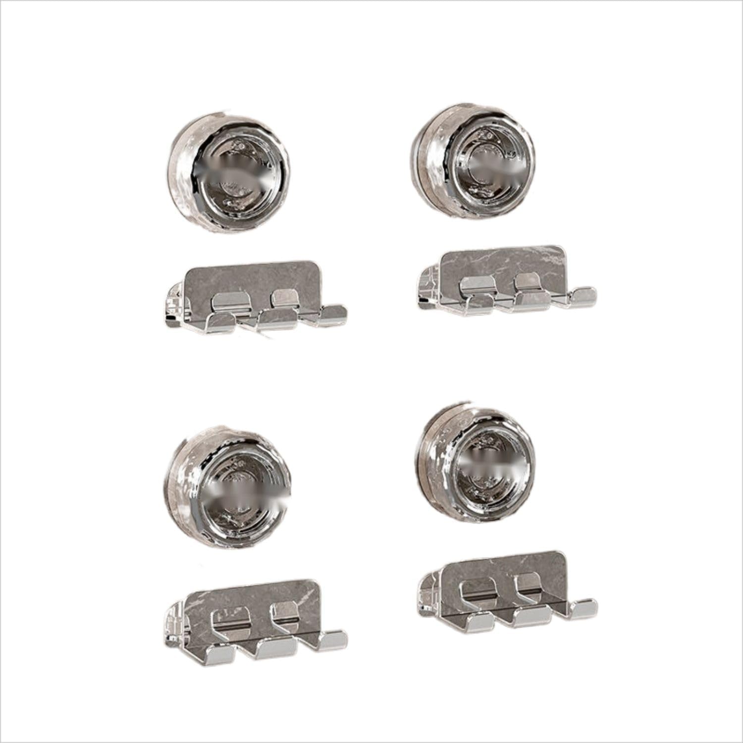 三头吸盘挂钩插头固定器插座置物架 Under Sink Storage for Kitchen Bathroom Cabinet,收纳神器墙上免打孔电源厨房-【透明银】多功能挂钩（4个装）