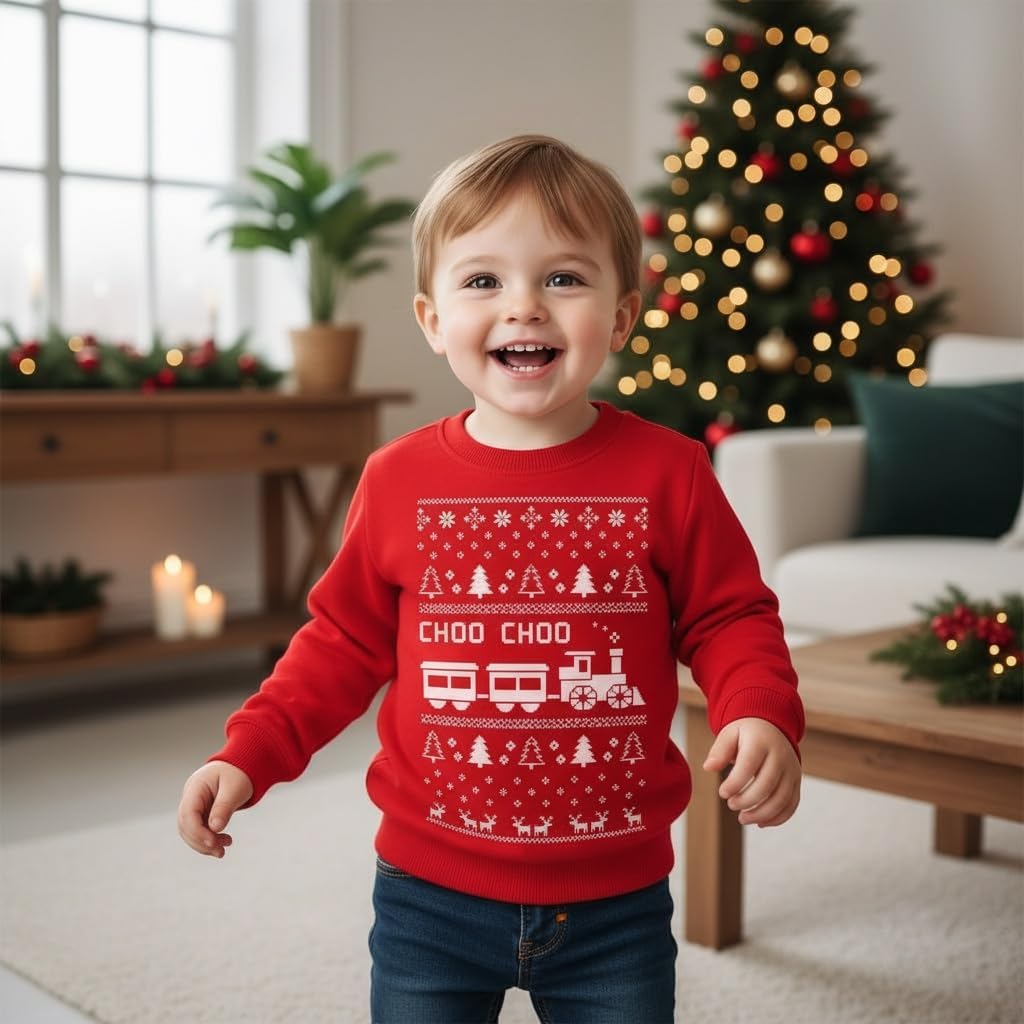 TeeStars Choo Choo Train子供の醜いクリスマスセーターキュートKidsスウェットシャツ カラー: レッド