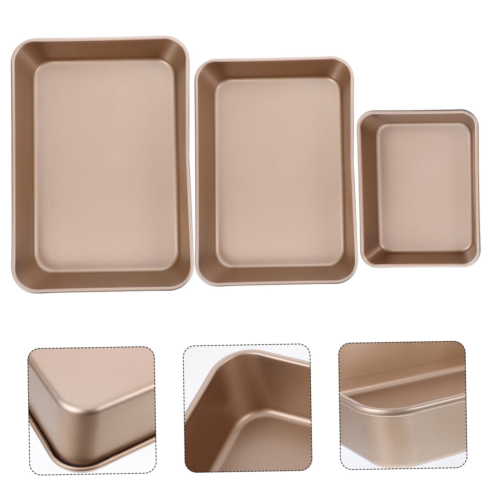 3 piezas Moldes para Horno de Acero Carbono Resistente Antiadherentes y Profundos Bandejas Rectangulares Doradas para Bizcocho Lasaña y Pan para Repostería y Cocina Horno