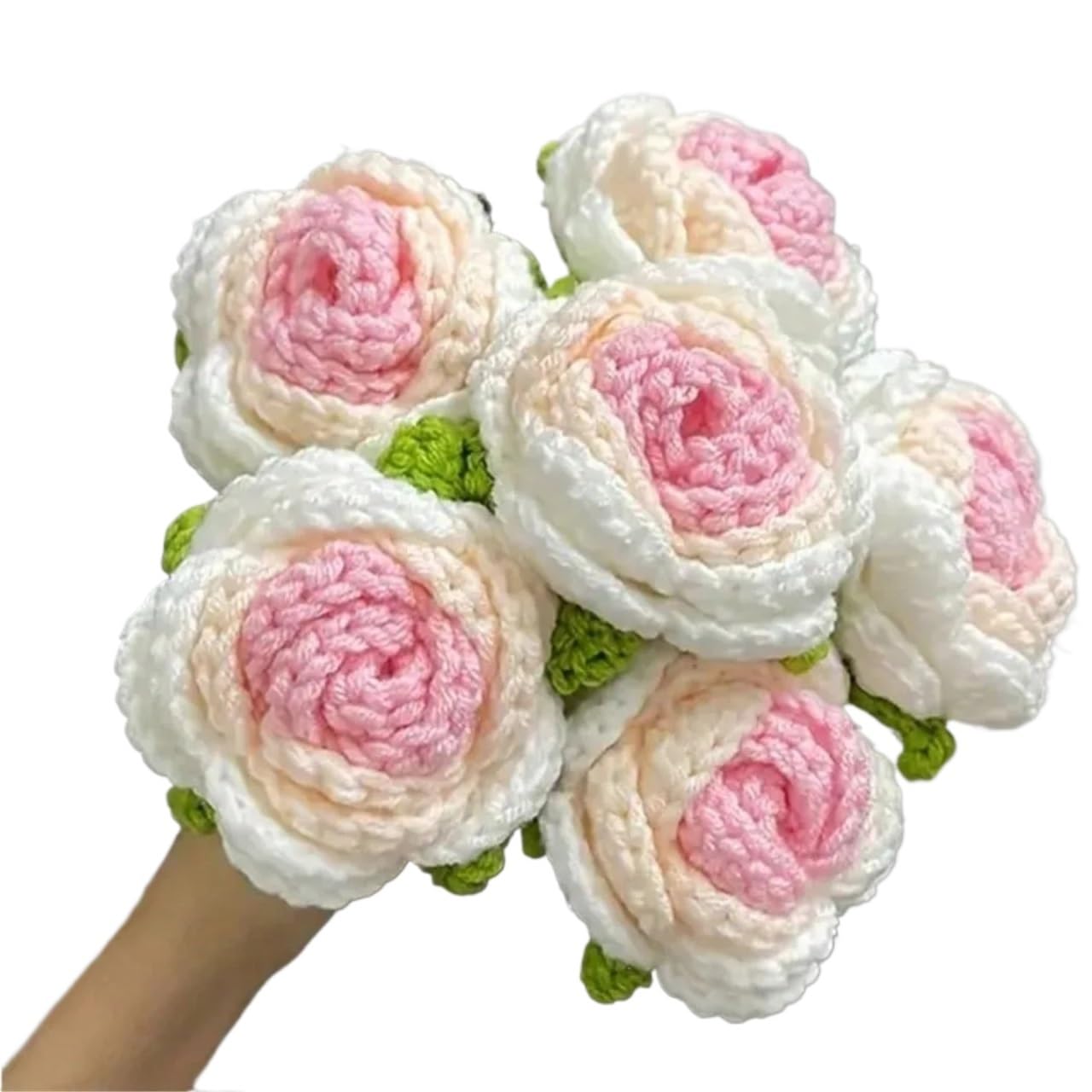 ENWWCH Crochet Rose Flowers, Fake Artificial Handmade Knitted Bouquet For Home