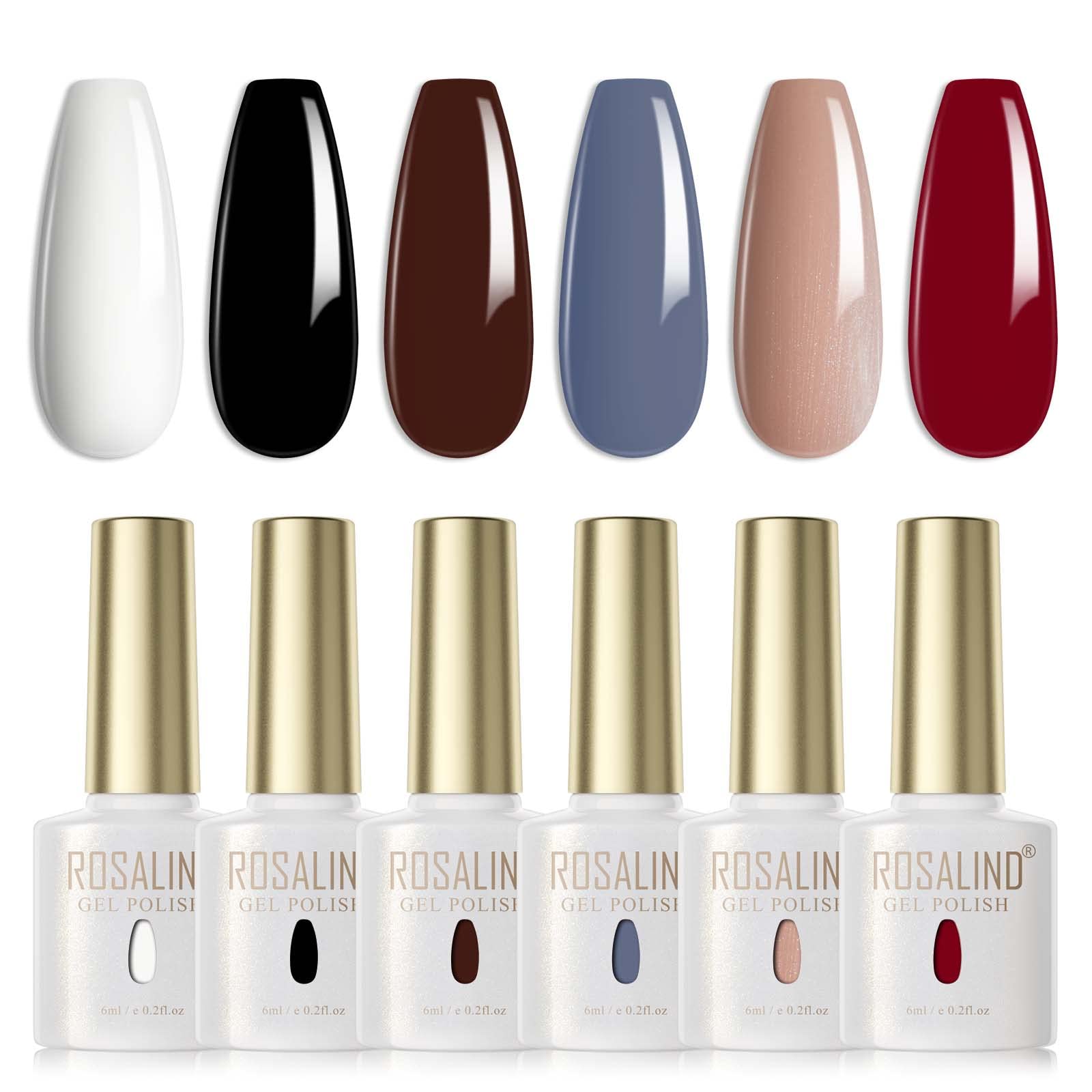 ROSALIND Esmaltes Semipermanentes Blanco Negro Marrón Gris Nude Rojo 6 Colores Kit Pintauñas Semipermanentes Uñas de Gel UV LED Esmaltes en Gel Nail Polish