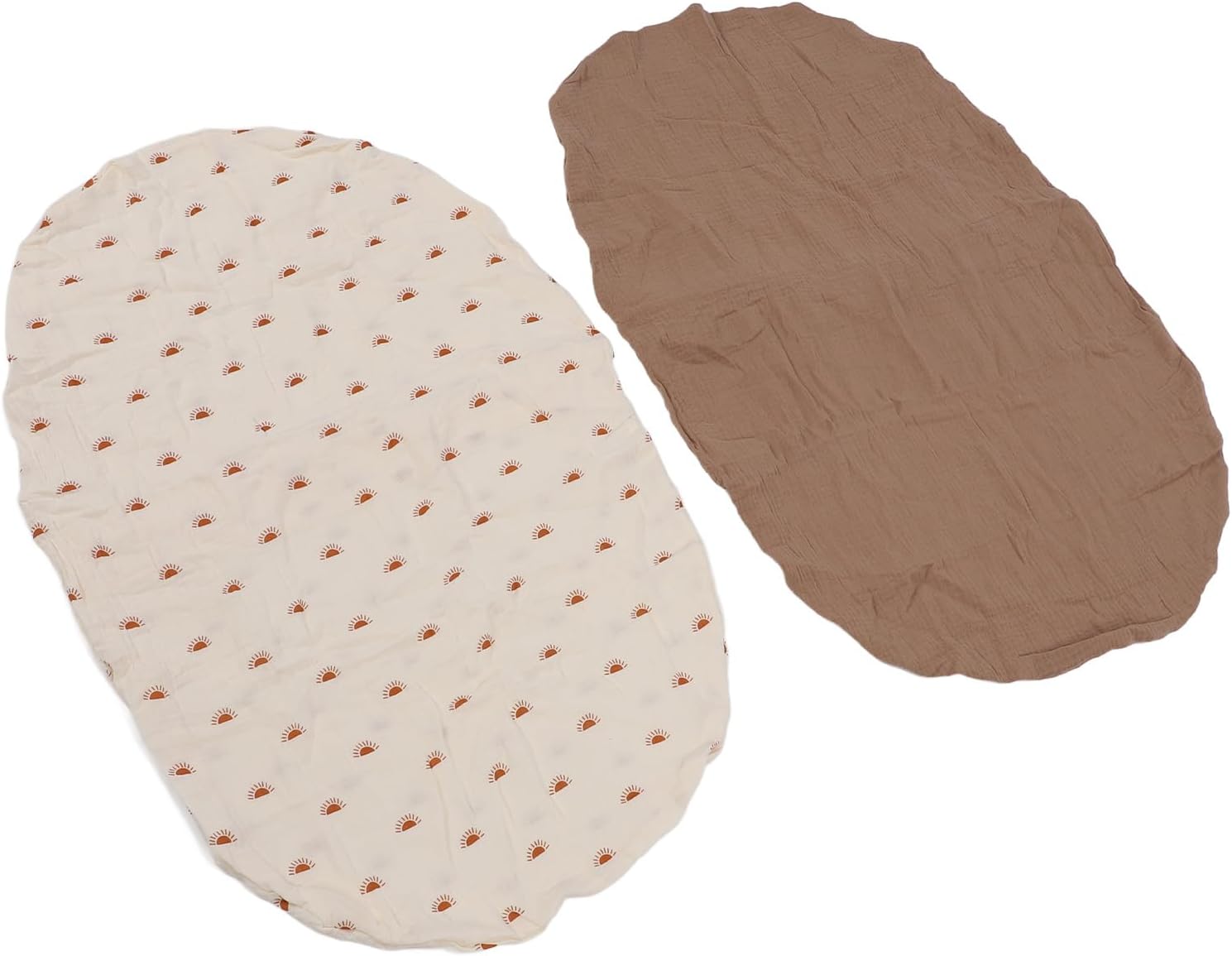 Brrnoo 2 Pack Bassinet Sheets, Soft Breathable Cotton Bassinet Mattress Fitted Cover with Machine Washable Design, for Universal Baby Cradle Crib (Brown and Sun Pattern Set)