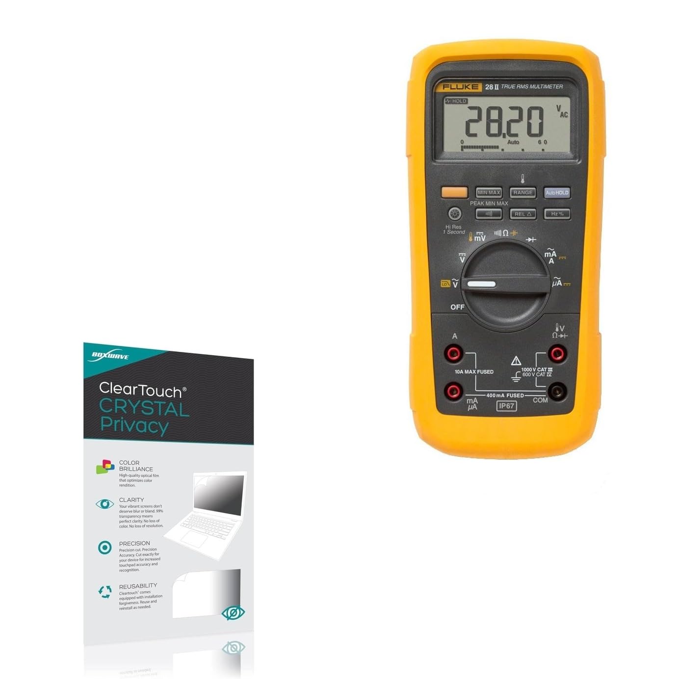 BoxWave Screen Protector Compatible with Fluke Fluke 28 II - ClearTouch Crystal Privacy (2-Pack), Privacy Screen Protector Flexible Film Clear