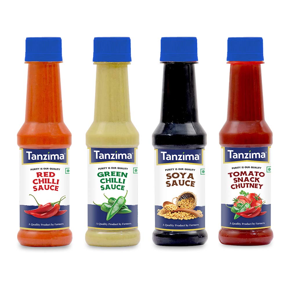 Tanzima Red Chilli Sauce, Green Chilli Sauce, SOYA Sauce and Tomato Snack Chutney, Combo Offer Pack of 4 (200g Each) (B08HWP5KFK) Amazon Price History, Amazon Price Tracker